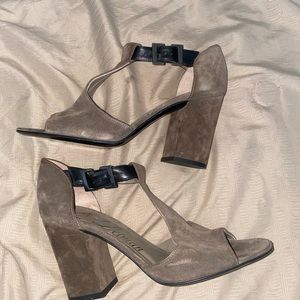 Delman brown suede block heels